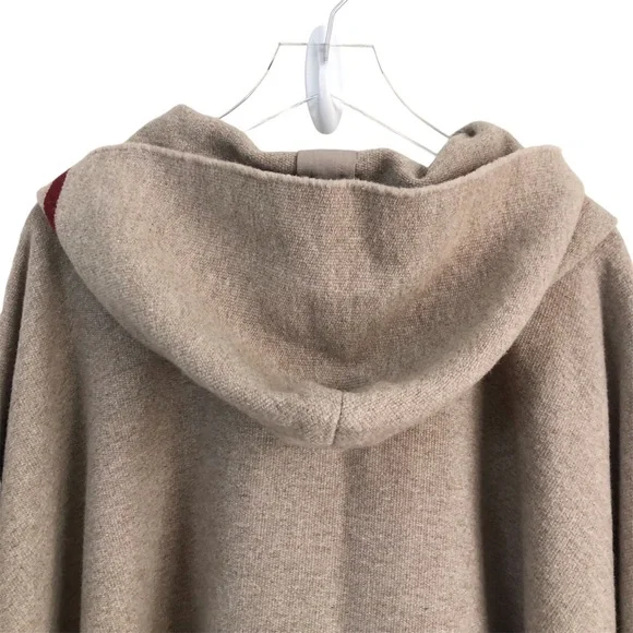 A.L.C.Rare Wool Blend Tan Boho Western Poncho with Stripe